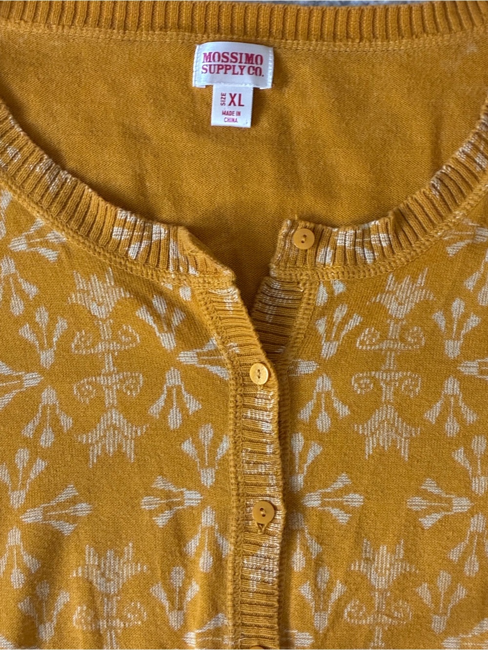 Mossimo Supply Co. Mustard Yellow Floral Jacquard Cardigan XL - Picture 2 of 5